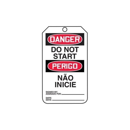 Accuform Safety Tags, DANGER DO NOT START BILINGUAL PORTUGUESE, 5.75in x 3.25in, PF-Cardstock, 25PK TMP189CTP